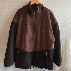 Vintage Bogner Two-Tone Brown Wool Pullover Snow Jacket Heavyweight Size Large
